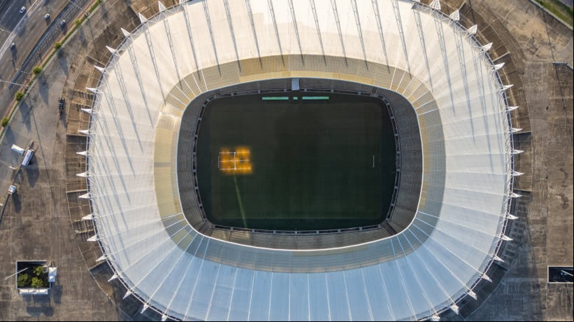 Imagem aerea do gramado da Arena Castelão 